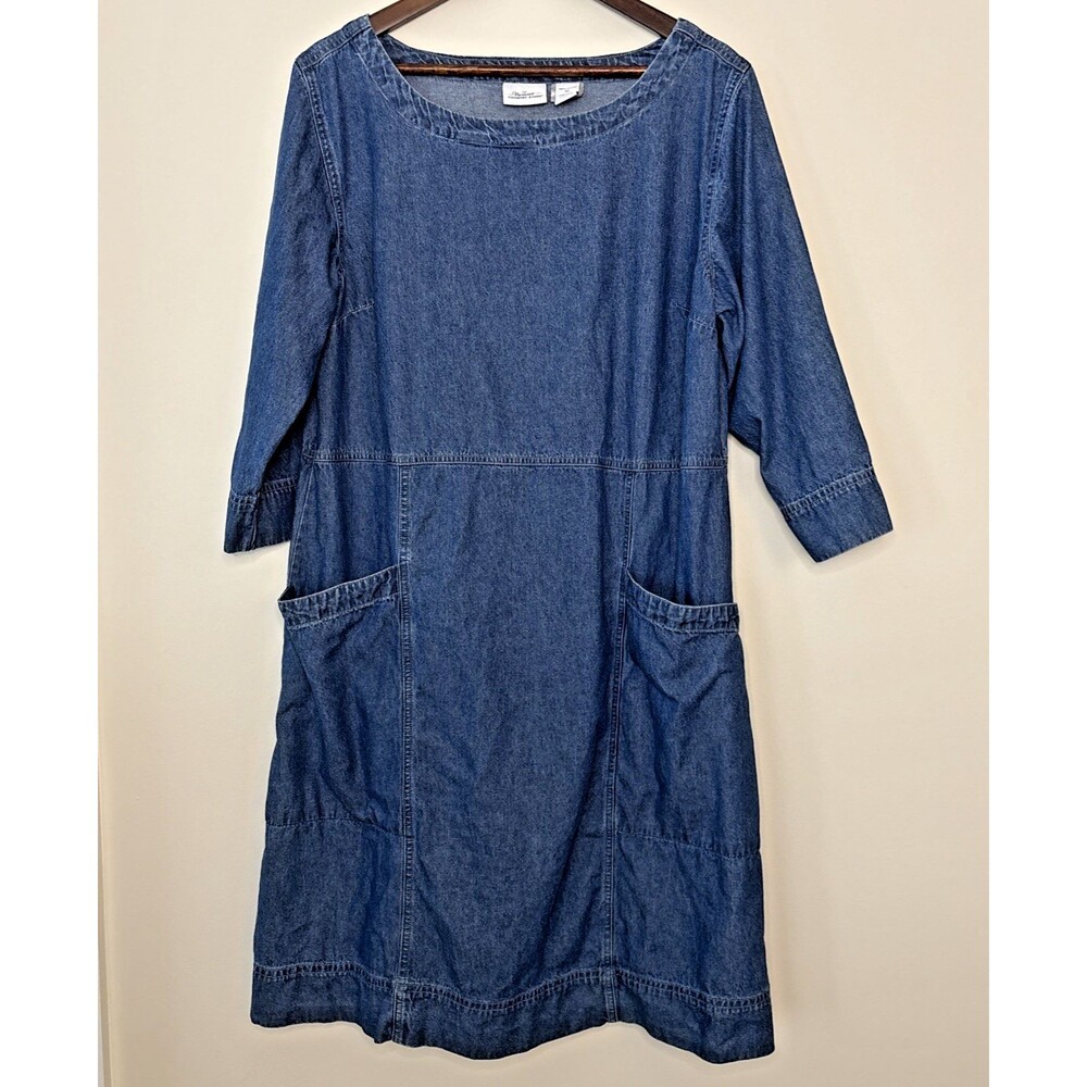 Vermont Country Store Women 100% Cotton Denim Dress XL Pockets Minimalist